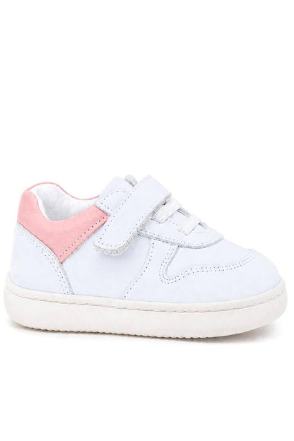 Maiyko Barefoot İlk Adım Ayakkabısı Hakiki Deri Beyaz Nubuk & Pembe Bebek Sneaker