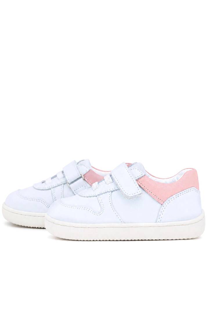 Maiyko Barefoot İlk Adım Ayakkabısı Hakiki Deri Beyaz Nubuk & Pembe Bebek Sneaker