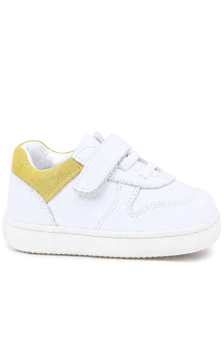 Maiyko Barefoot İlk Adım Ayakkabısı Hakiki Deri Beyaz Nubuk & Sarı Bebek Sneaker