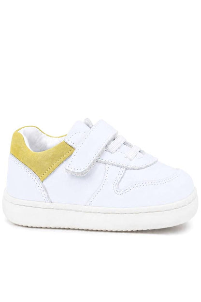Maiyko Barefoot İlk Adım Ayakkabısı Hakiki Deri Beyaz Nubuk & Sarı Bebek Sneaker