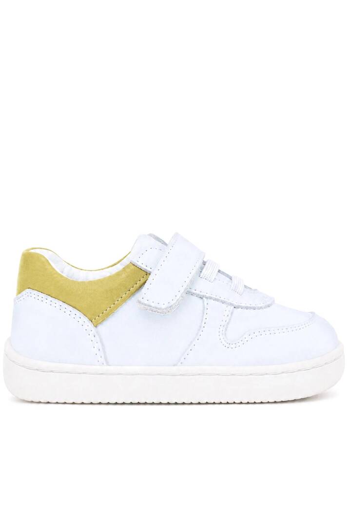 Maiyko Barefoot İlk Adım Ayakkabısı Hakiki Deri Beyaz Nubuk & Sarı Bebek Sneaker