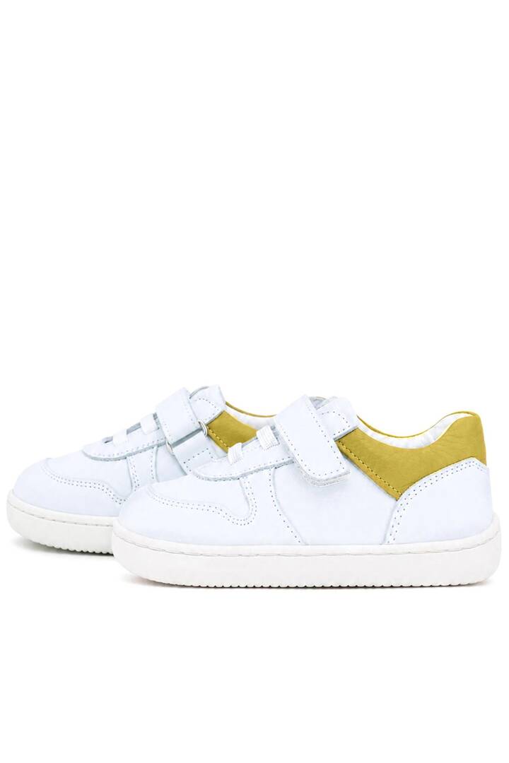 Maiyko Barefoot İlk Adım Ayakkabısı Hakiki Deri Beyaz Nubuk & Sarı Bebek Sneaker