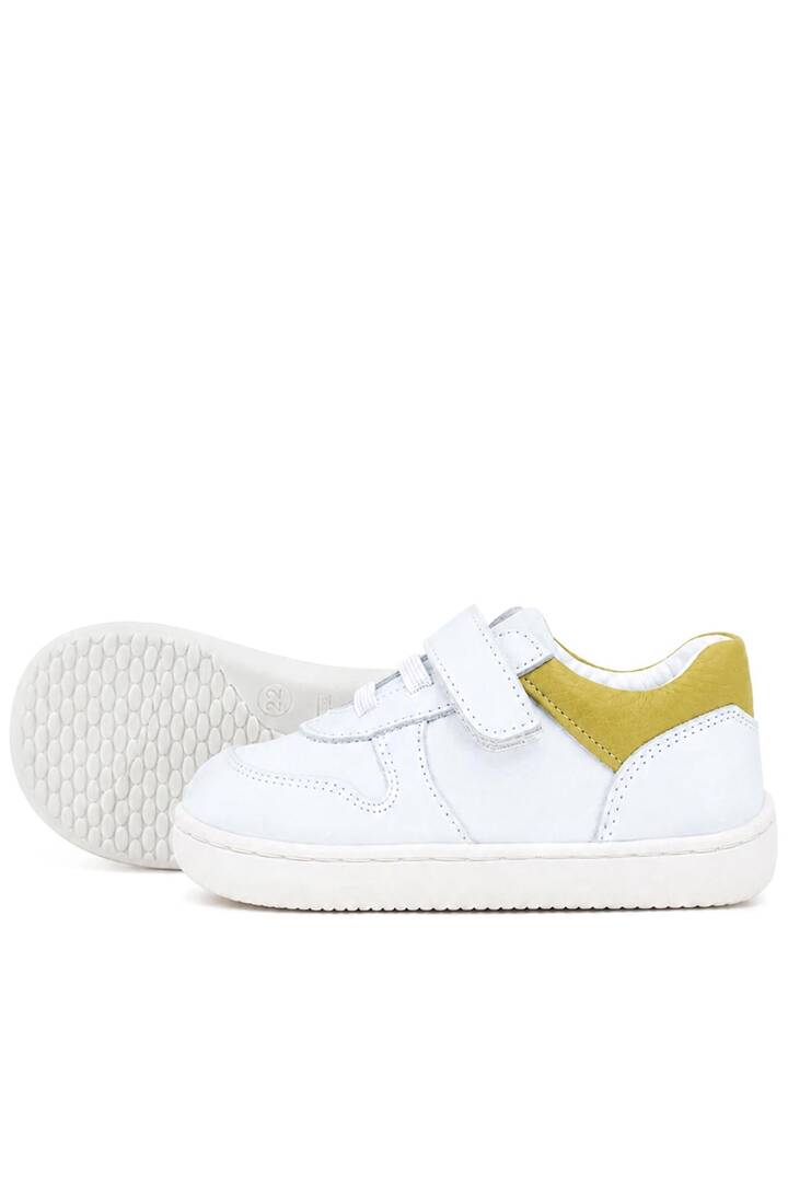 Maiyko Barefoot İlk Adım Ayakkabısı Hakiki Deri Beyaz Nubuk & Sarı Bebek Sneaker