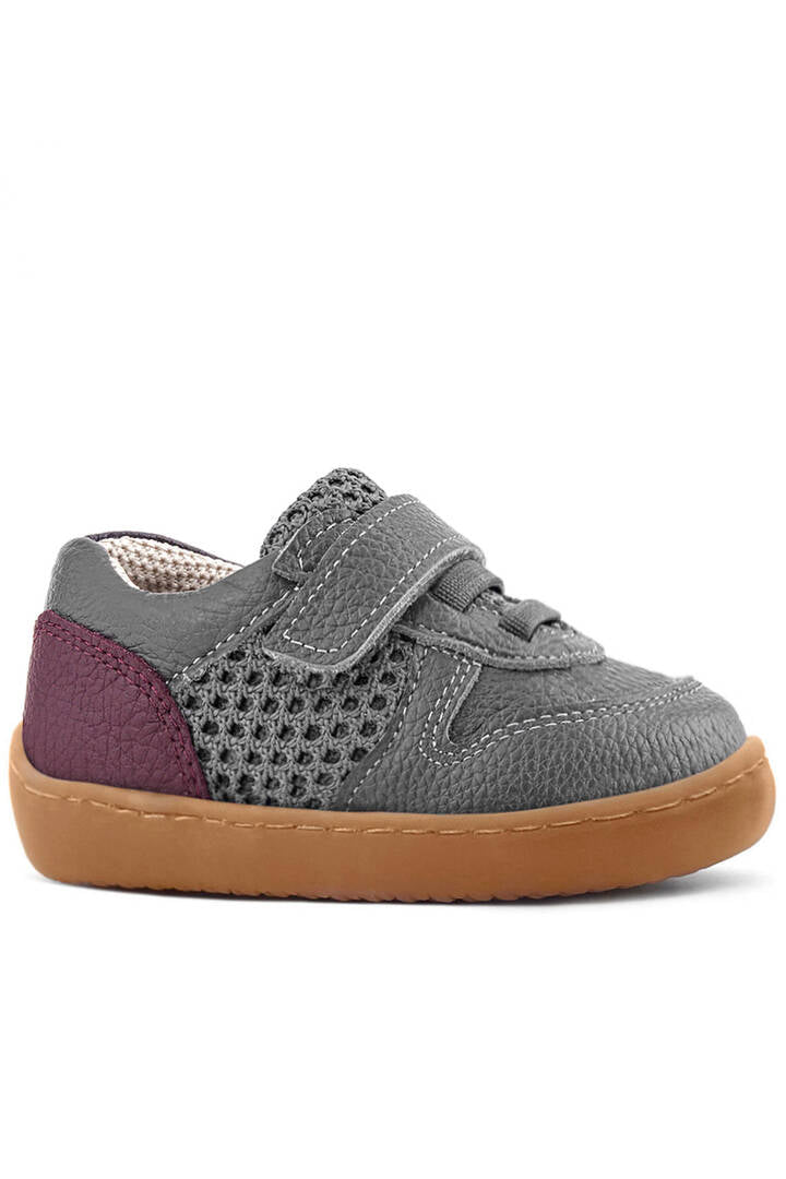 Maiyko Barefoot Gri & Bordo Hakiki Deri Bebek Sneaker