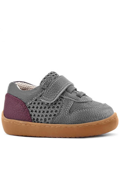 Maiyko Barefoot Gri & Bordo Hakiki Deri Bebek Sneaker