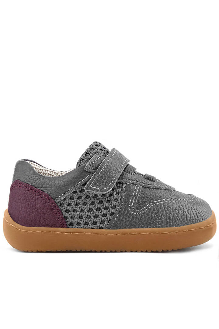 Maiyko Barefoot Gri & Bordo Hakiki Deri Bebek Sneaker