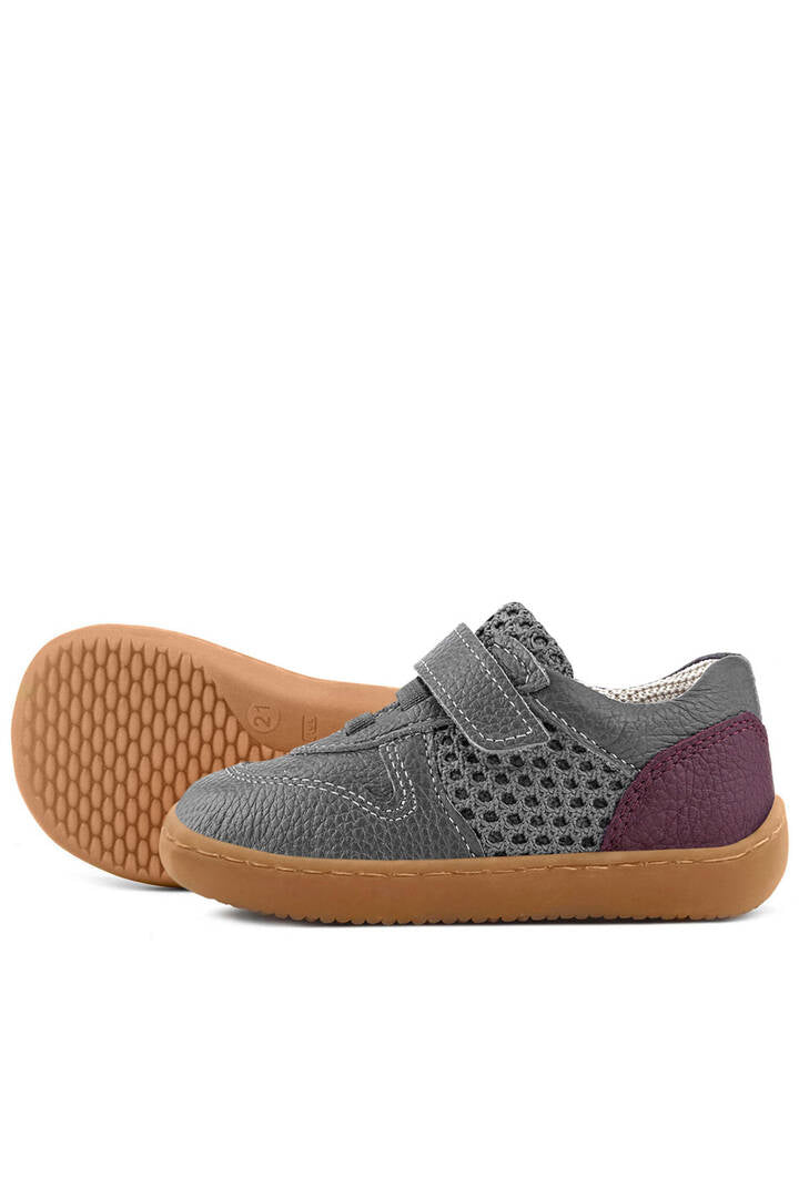 Maiyko Barefoot Gri & Bordo Hakiki Deri Bebek Sneaker