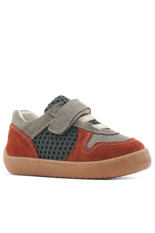 Maiyko Barefoot Hakiki Deri Cırtcırtlı İlk Adım Bebek Sneaker Kiremit & Gri