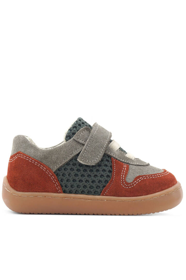 Maiyko Barefoot Hakiki Deri Cırtcırtlı İlk Adım Bebek Sneaker Kiremit & Gri