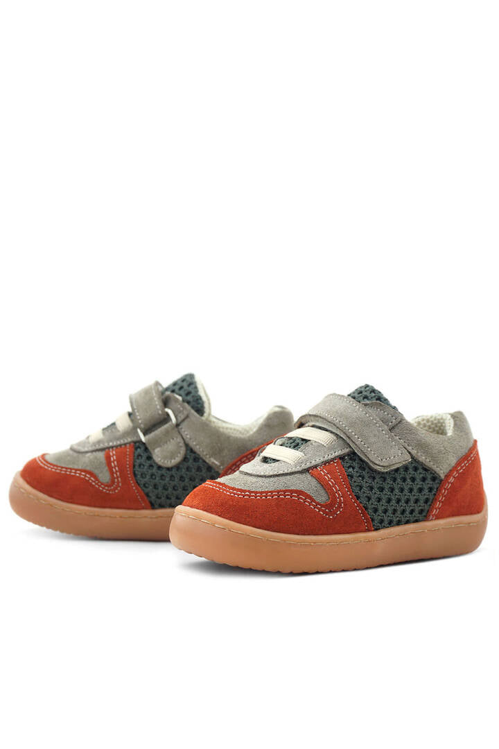 Maiyko Barefoot Hakiki Deri Cırtcırtlı İlk Adım Bebek Sneaker Kiremit & Gri