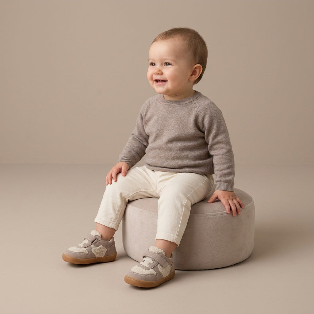 Maiyko Barefoot Krem Pofuduk bebek ayakkabisi tam boy