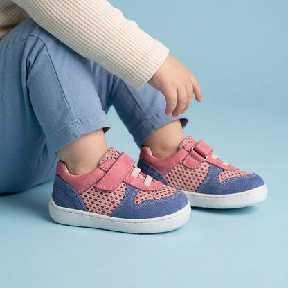 Maiyko Barefoot pembe mavi hakiki deri bebek ilk adım ayakkabısı - yakın çekim detay