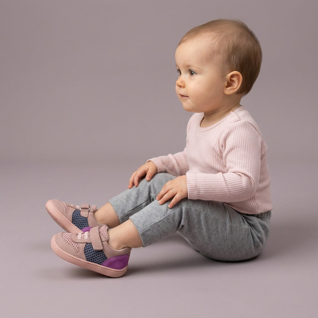 Maiyko Barefoot Pudra Gri Mor bebek ayakkabisi yakin cekim
