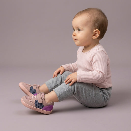 Maiyko Barefoot Pudra Gri Mor bebek ayakkabisi yakin cekim