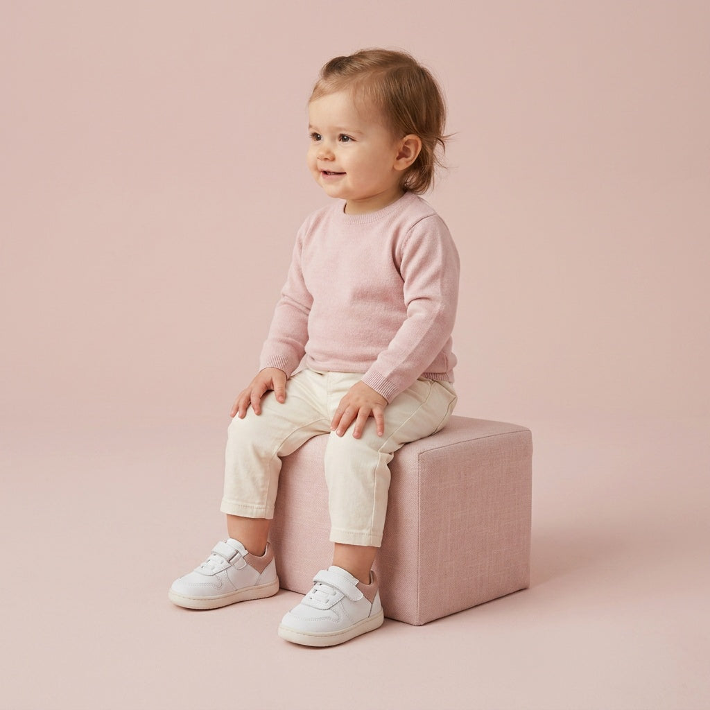 Maiyko Barefoot Beyaz Nubuk Pudra bebek ayakkabisi tam boy