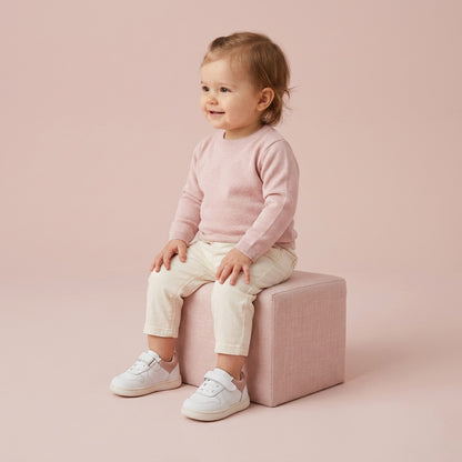 Maiyko Barefoot Beyaz Nubuk Pudra bebek ayakkabisi tam boy
