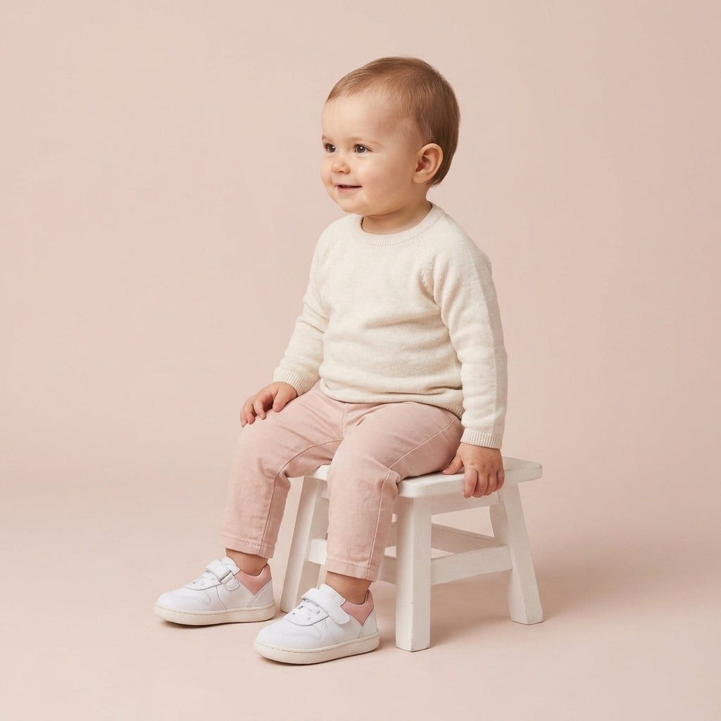 Maiyko Barefoot Beyaz Nubuk Pembe bebek ayakkabisi tam boy