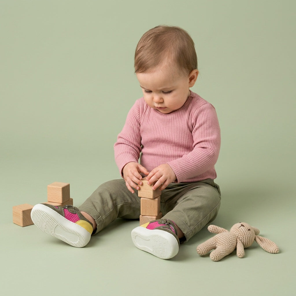 Maiyko Barefoot Haki Pembe bebek ayakkabisi yakin cekim