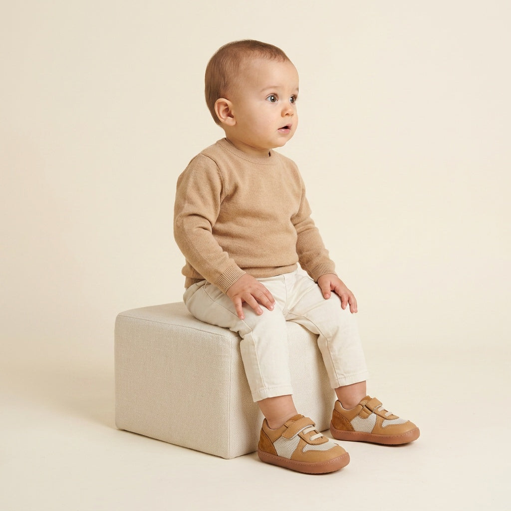 Maiyko Barefoot Taba Krem bebek ayakkabisi tam boy
