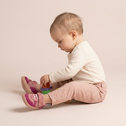Maiyko Barefoot pembe hakiki deri bebek ilk adım ayakkabısı - stüdyo