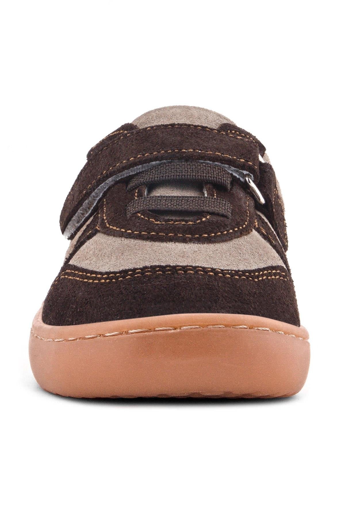 Maiyko Barefoot Hakiki Deri Cırtcırtlı İlk Adım Bebek Sneaker Koyu Kahve