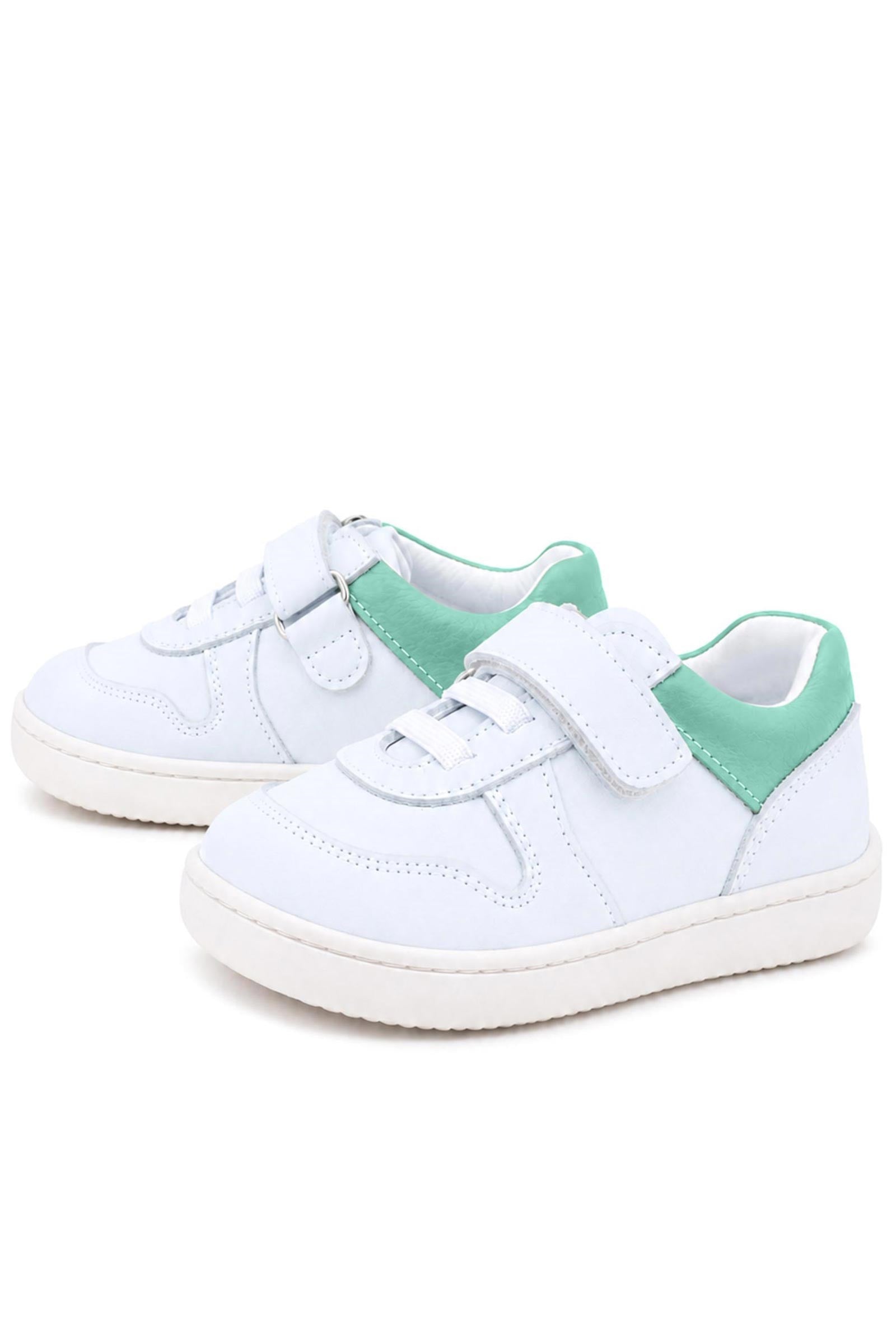 Maiyko Barefoot İlk Adım Ayakkabısı Hakiki Deri Beyaz Nubuk & Yeşil Bebek Sneaker