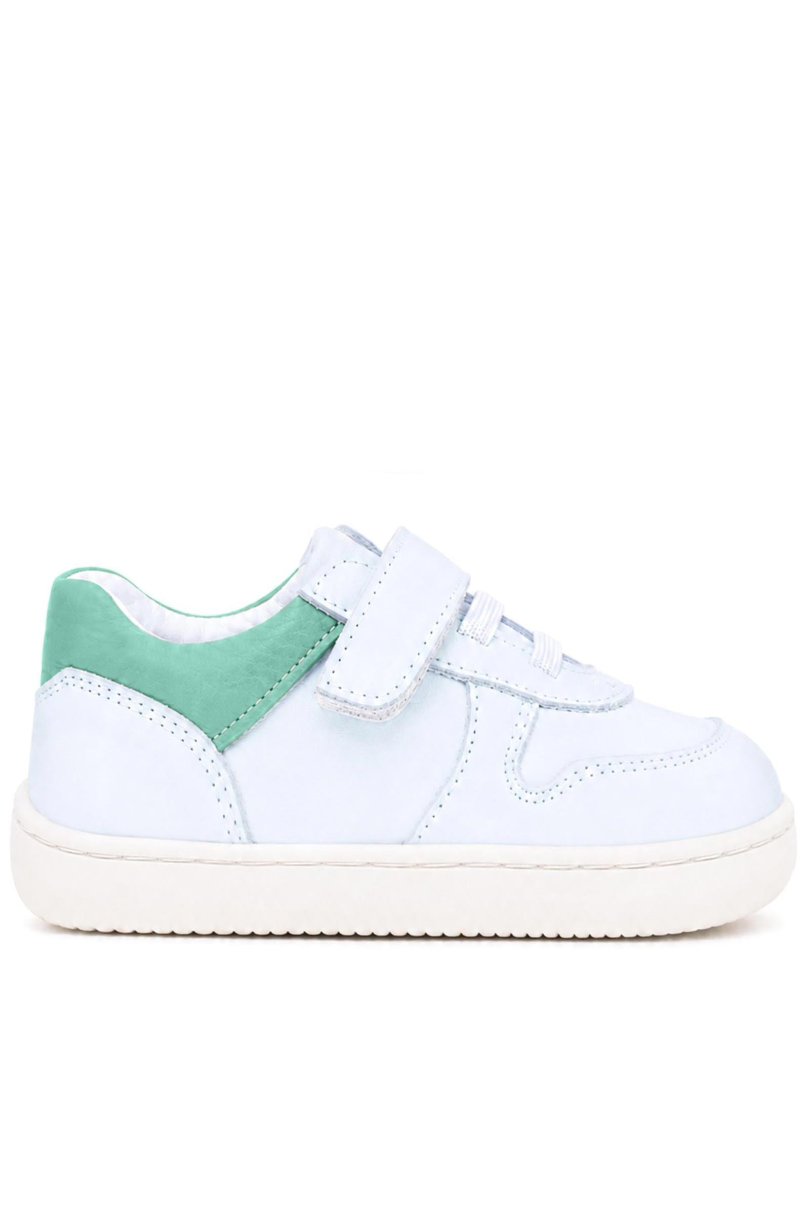 Maiyko Barefoot İlk Adım Ayakkabısı Hakiki Deri Beyaz Nubuk & Yeşil Bebek Sneaker