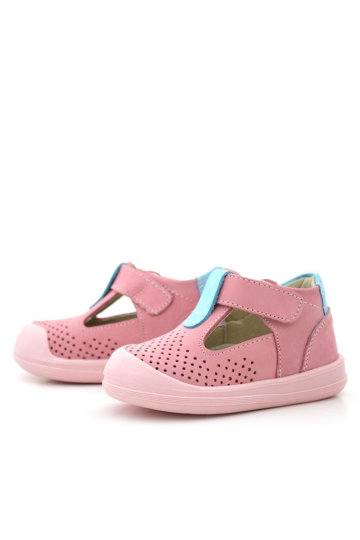 Maiyko Flow Hakiki Deri Pembe & Mavi Anatomik Bebek Sandaleti