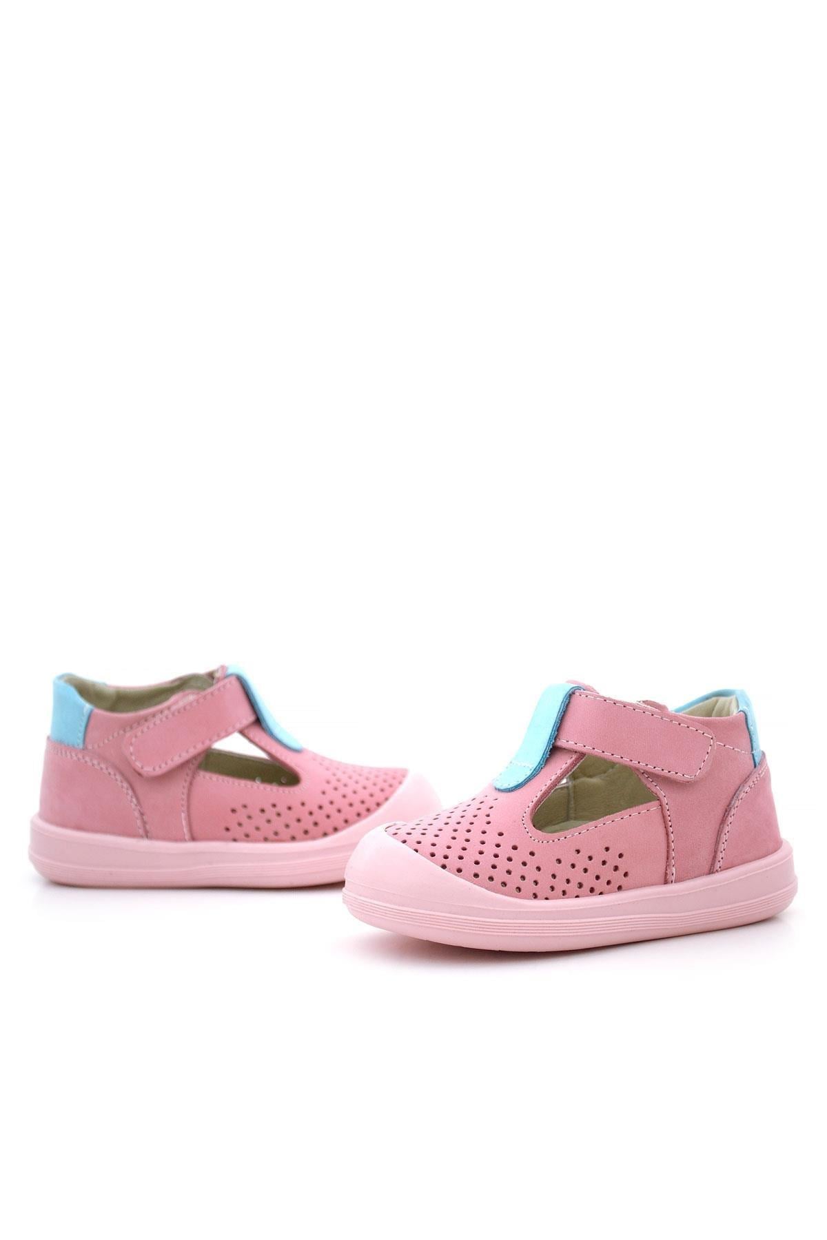 Maiyko Flow Hakiki Deri Pembe & Mavi Anatomik Bebek Sandaleti