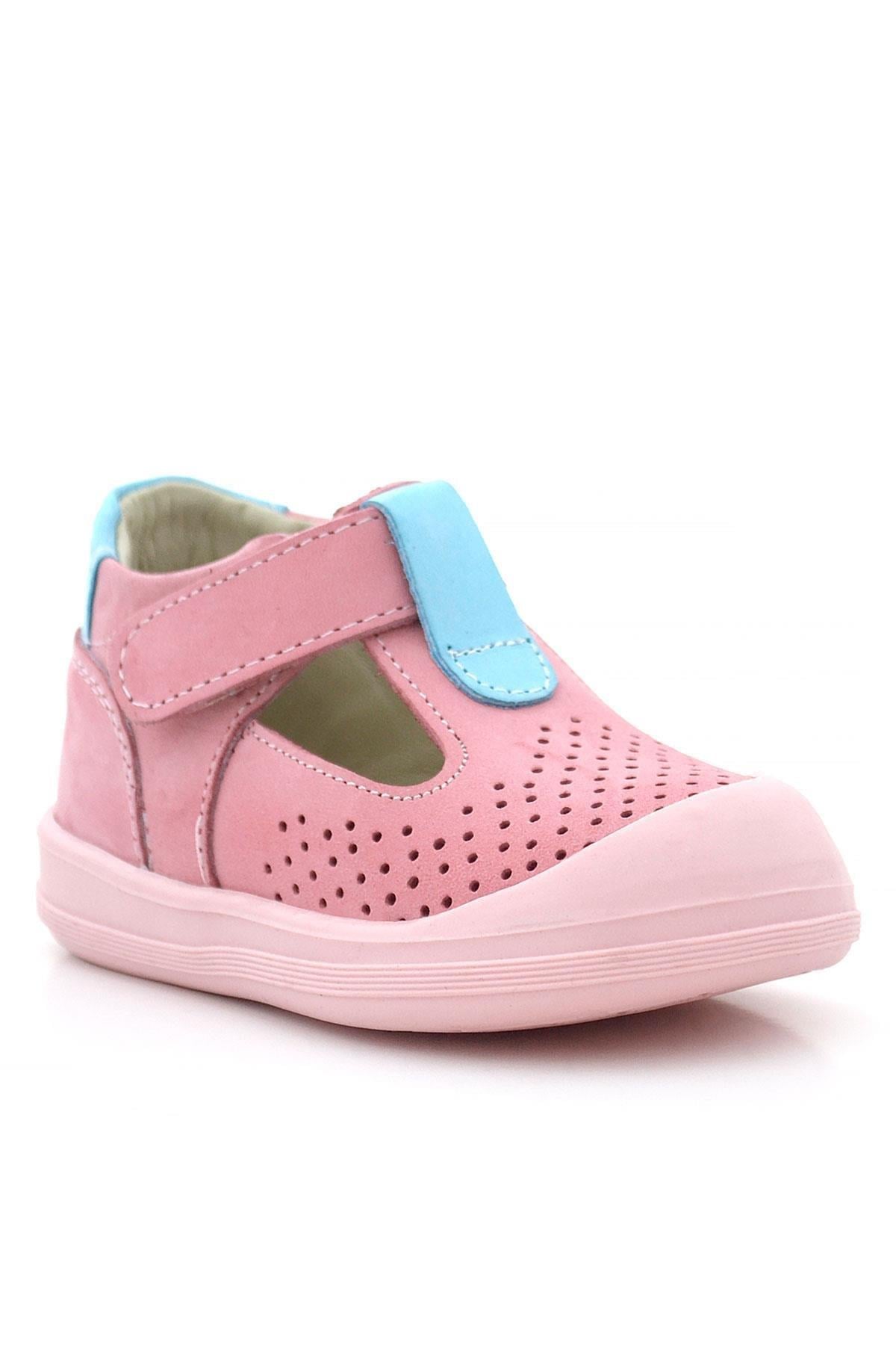 Maiyko Flow Hakiki Deri Pembe & Mavi Anatomik Bebek Sandaleti