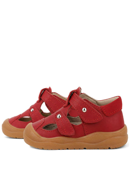 Maiyko Flow Hakiki Deri Kırmızı Cırt Cırtlı Bebek Sandaleti