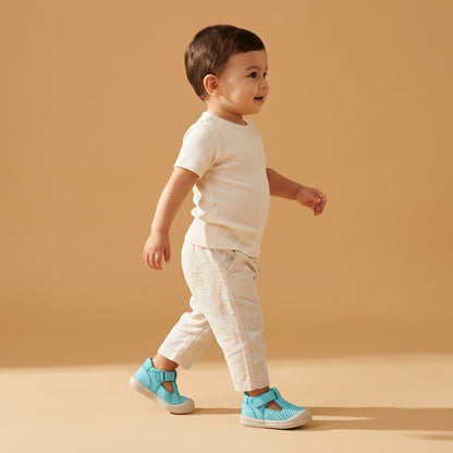 Maiyko Flow Hakiki Deri Mavi & Beyaz Anatomik Bebek Sandaleti - model