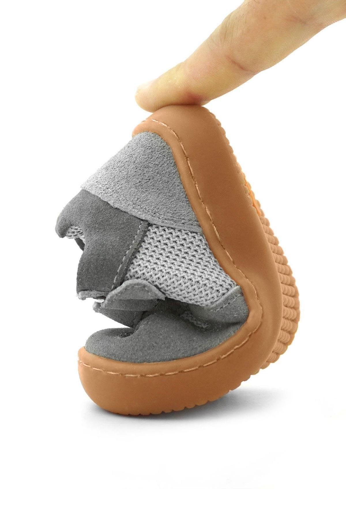 Maiyko Barefoot Hakiki Deri Cırtcırtlı İlk Adım Bebek Sneaker Gri
