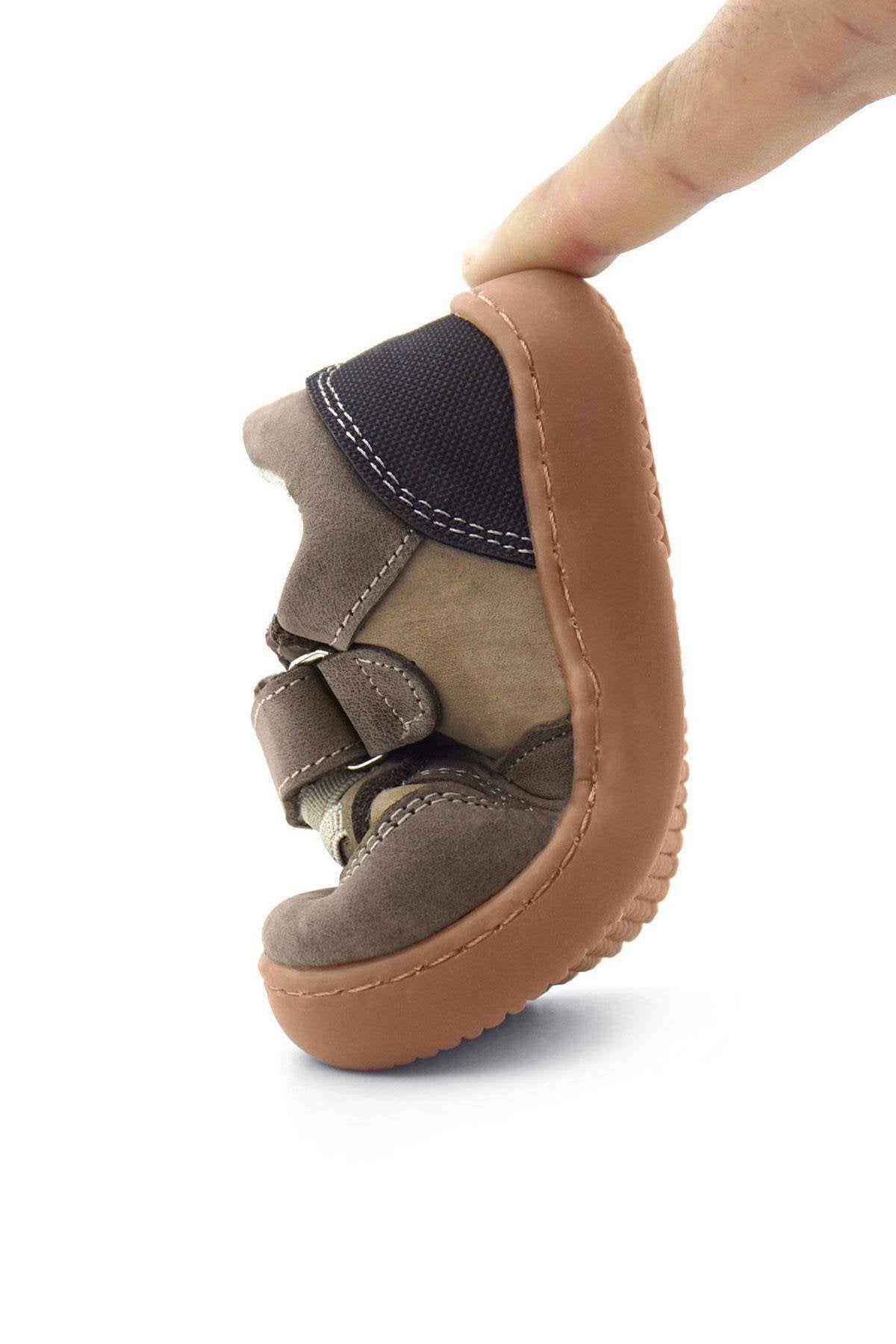 Maiyko Barefoot Hakiki Deri Cırtcırtlı İlk Adım Bebek Sneaker Koyu Kahve