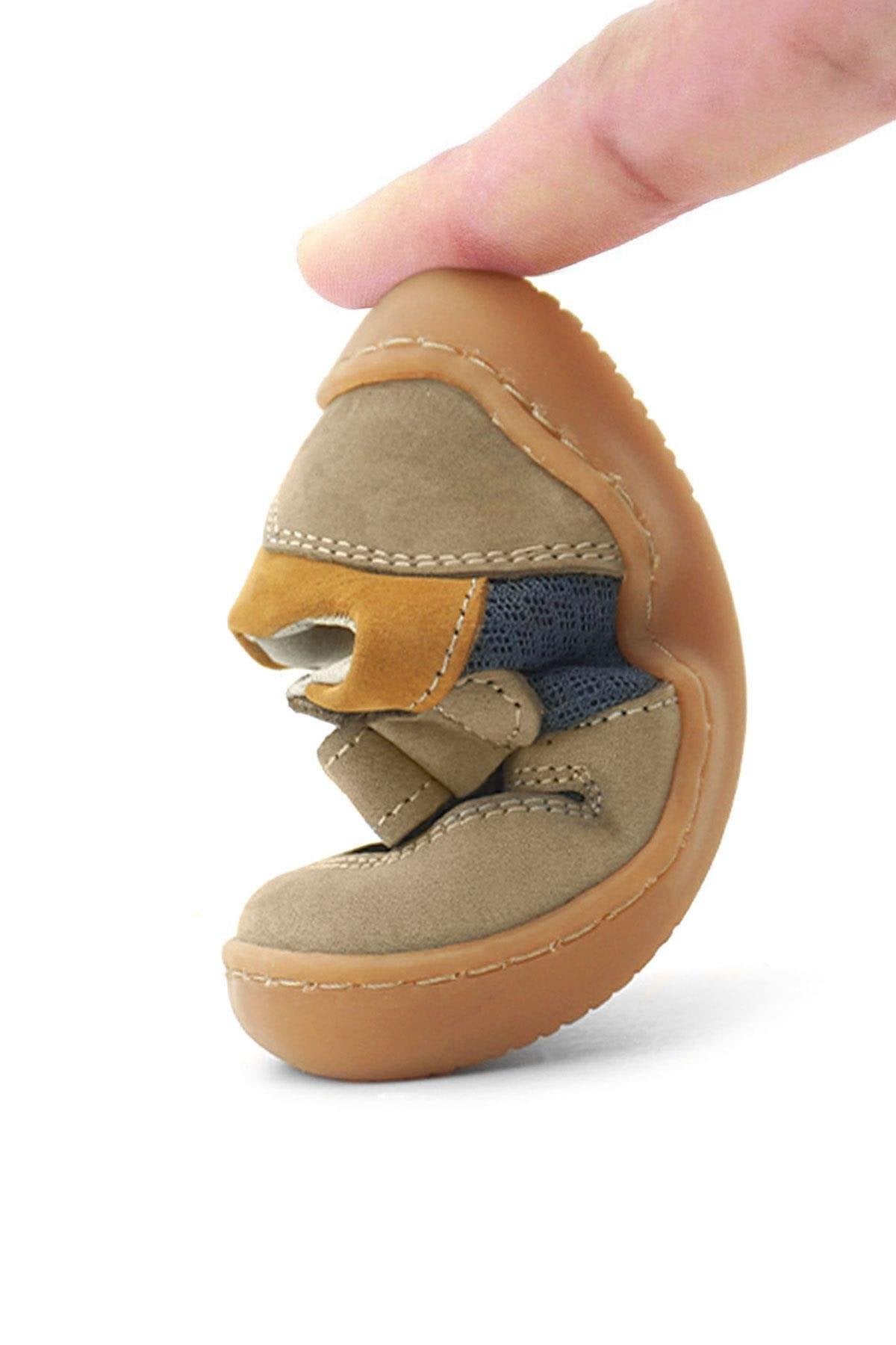 Maiyko Barefoot Hakiki Deri Cırtcırtlı İlk Adım Bebek Sneaker Krem