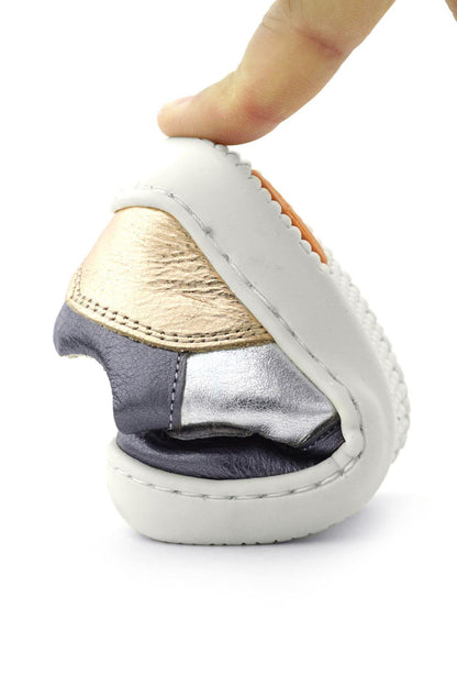 Maiyko Barefoot Hakiki Deri Cırtcırtlı İlk Adım Bebek Sneaker Platin